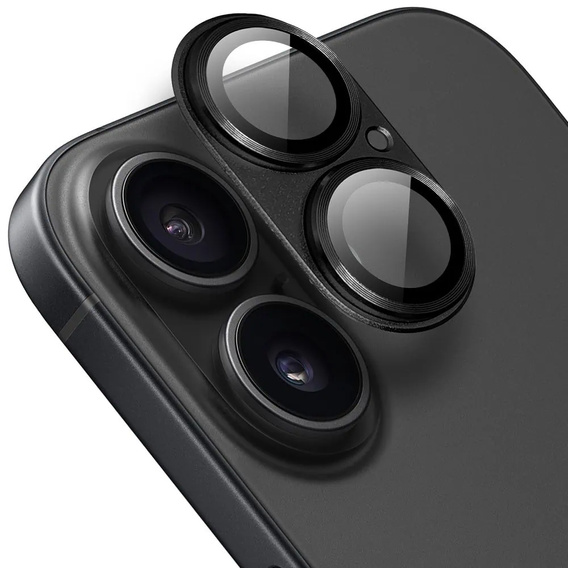Sklo fotoaparátu pre iPhone 16 / 16 Plus, čierne kovové prekrytie ERBORD