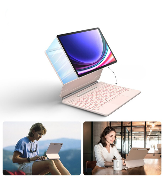 Puzdro s klávesnicou pre Samsung Galaxy Tab S7+ / S7 FE / S9+ / S8+ / S9 FE+ / S10+, Dexnor Magnetic Keyboard Touchpad, ružové