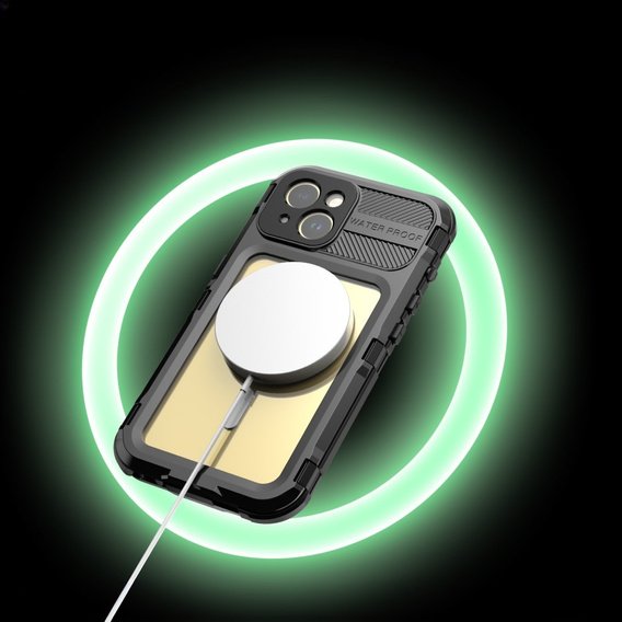 Vodotesné puzdro IP68 pre iPhone 15, SHELLBOX MagSafe, čierne