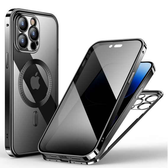 Puzdro pre iPhone 14 Pro, Privacy Dual Glass, pre MagSafe, čierne