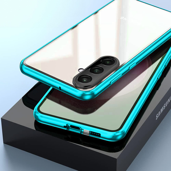 Puzdro pre Samsung Galaxy A17 5G, magnetické dvojité sklo, priehľadné s modrými stranami