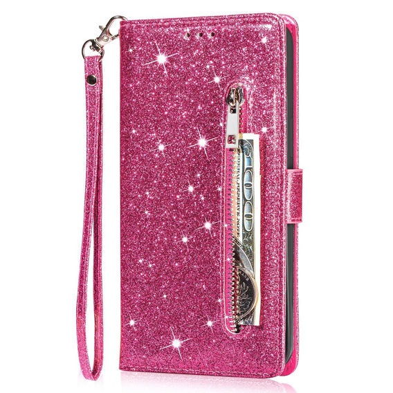Klapkové puzdro pre Samsung Galaxy A56 5G, Wallet Zipper Pocket Glittery, ružové