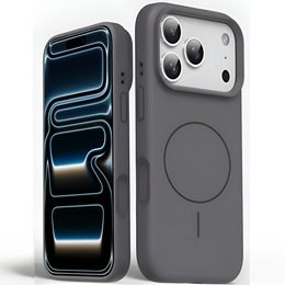 Silikónové puzdro pre iPhone 17 Pro Max, pre MagSafe, proti nárazom, sivé