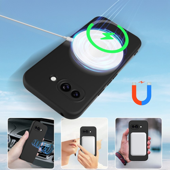 Obal na mobil pre Google Pixel 9A, Silicone MagSafe, čierne