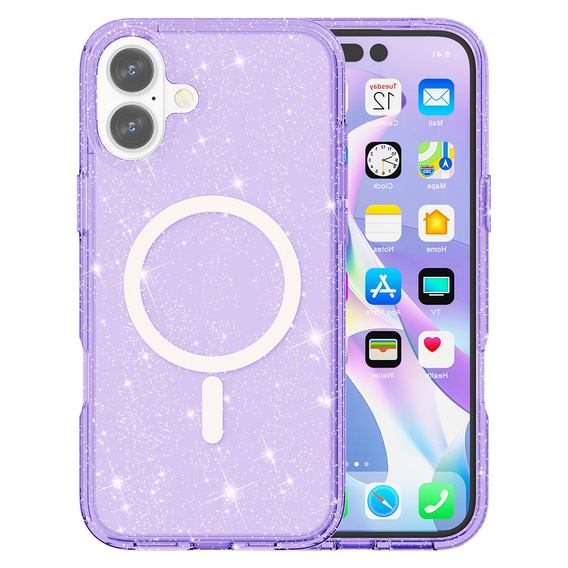 Puzdro pre iPhone 17, pre MagSafe, trblietavé, priesvitné fialové