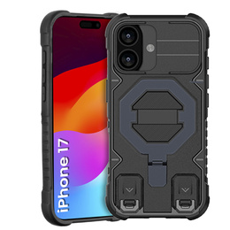 Puzdro pre iPhone 17, pre MagSafe, pancierované so stojanom, čierne