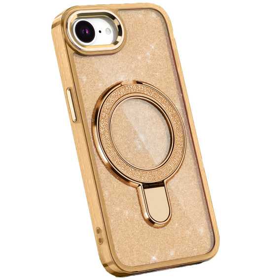Puzdro iPhone 16e, Glittery Magnetic Kickstand, ružové rose gold
