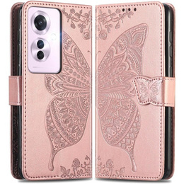 Klapkové puzdro pre Oppo Reno 11F 5G, Butterfly, ružové rose gold