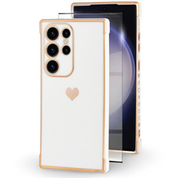 Puzdro pre Samsung Galaxy S23 Ultra, Electro heart, biele + Full Glue Ceramic Glass