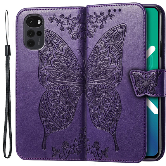 Klapkové puzdro pre Motorola Moto G22, Butterfly, fialové