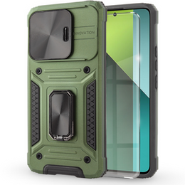 Pancierované puzdro pre Xiaomi Redmi Note 13 Pro 5G, CamShield Slide, zelený + tvrdené sklo 9H