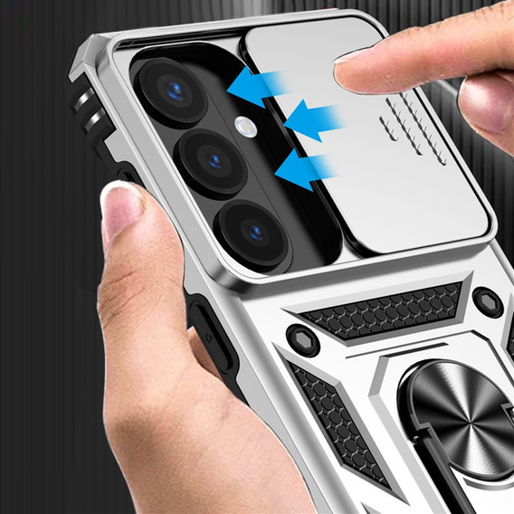 Puzdro s podstavcom a krytom objektívu pre Samsung Galaxy S26, strieborné