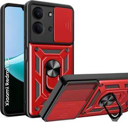 Pancierované puzdro pre Xiaomi Redmi 15C 4G/LTE, s ochranou fotoaparátu, so stojanom, červené