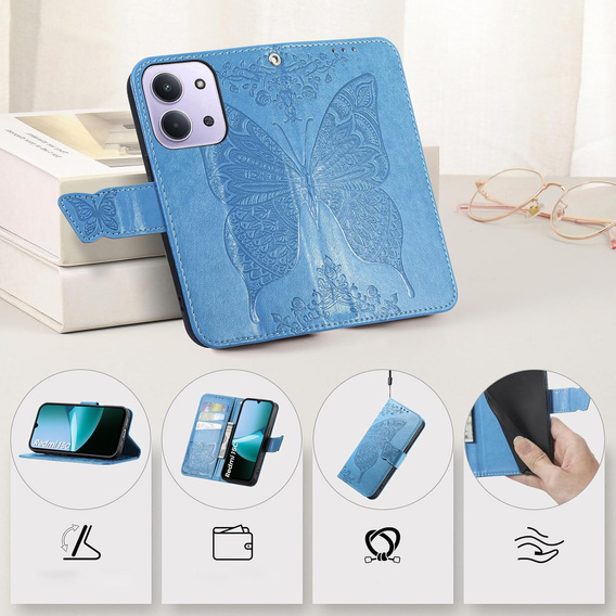 Klapkové puzdro pre Xiaomi Redmi 15C 4G/LTE, Butterfly, modré