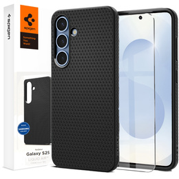 Puzdro Spigen pre Samsung Galaxy S25+ Plus, Liquid Air, čierne + tvrdené sklo 9H