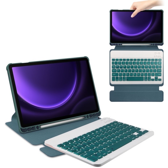 Puzdro s klávesnicou pre Samsung Galaxy Tab S10 Lite / S10 FE / S9 FE, Rotary 360° Leather, tmavozelené