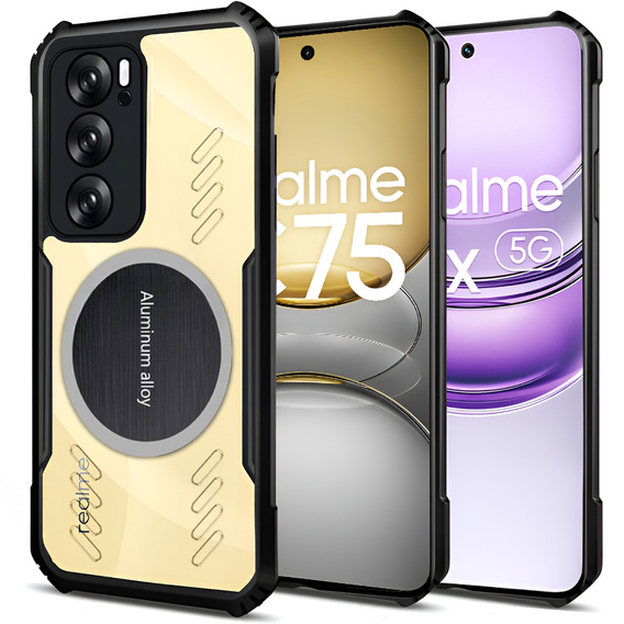 Puzdro pre Realme 14X / Realme C75, s magnetickým štítkom, transparentné / čierne