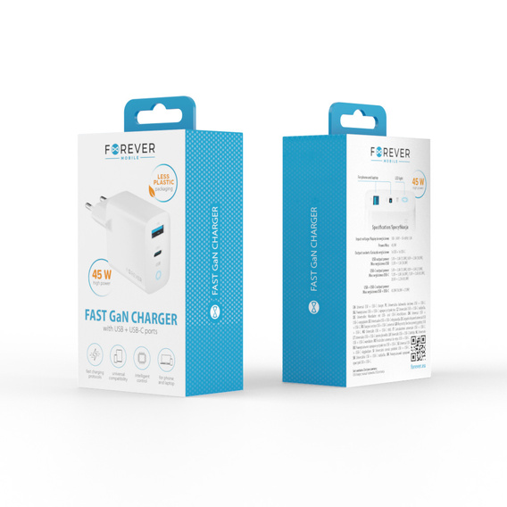 45 W GaN sieťová nabíjačka USB-C + USB