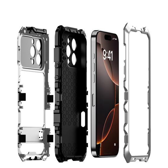 Obrnené puzdro pre iPhone 16 Pro, R-JUST, strieborné