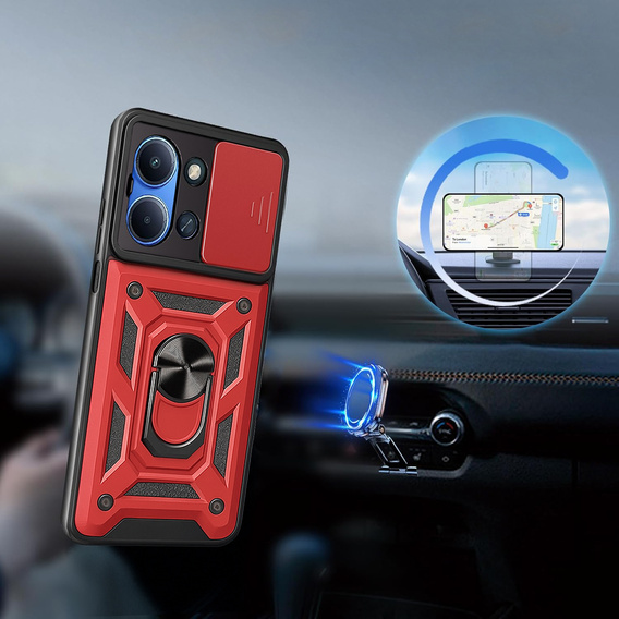 Pancierované puzdro pre Xiaomi Redmi 15C 4G/LTE, s ochranou fotoaparátu, so stojanom, červené