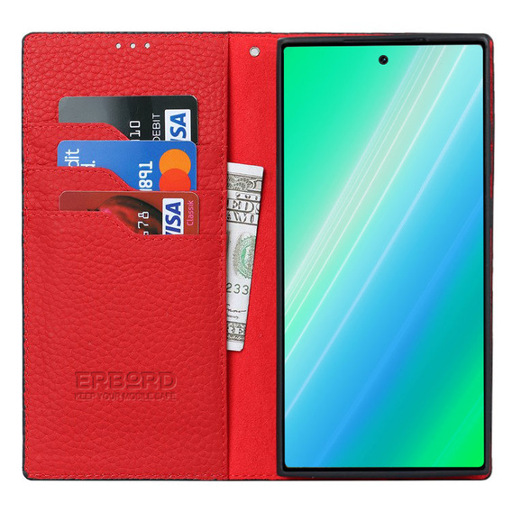 Kožené puzdro pre Samsung Galaxy S23 Plus, ERBORD Grain Leather, červený