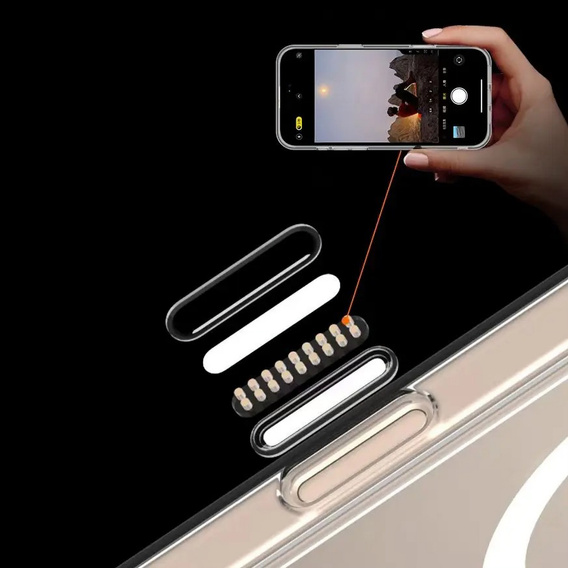 ERBORD puzdro s MagSafe pre iPhone 16, aktívne tlačidlo, priehľadné + sklo na displej