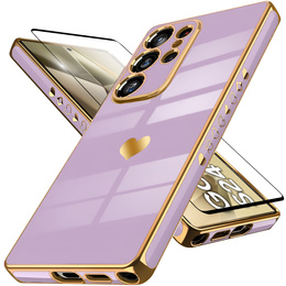 Puzdro pre Samsung Galaxy S24 Ultra, Electro heart, fialové + Full Glue Ceramic Glass