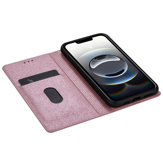 Flipové puzdro na iPhone 16E, Card Slot Glittery, ružové
