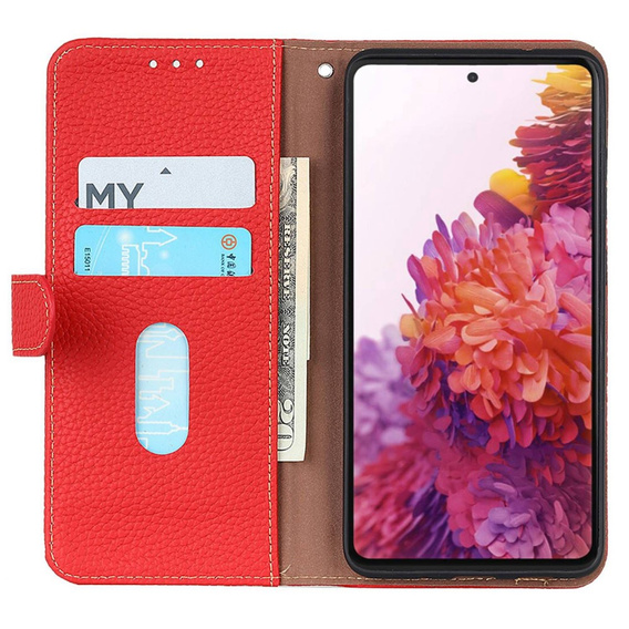 KHAZNEH RFID puzdro pre OnePlus 12R, Litchi Texture, červené