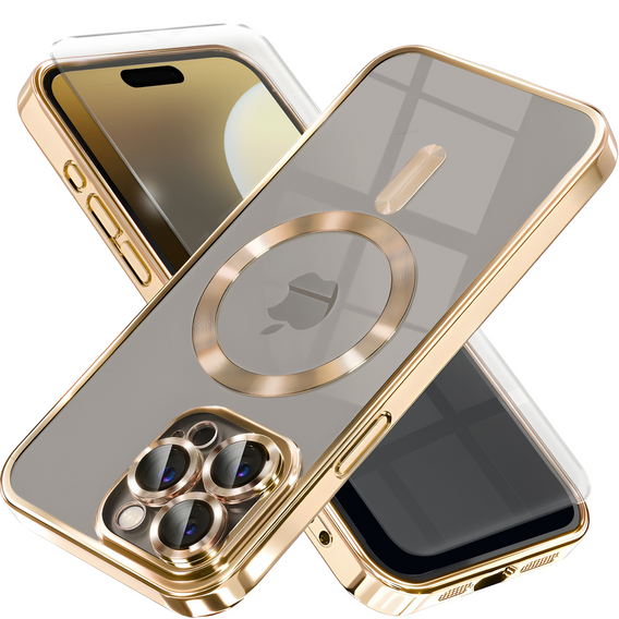 Puzdro pre iPhone 11 Pro Max, Electro MagSafe, zlaté + sklo na displej