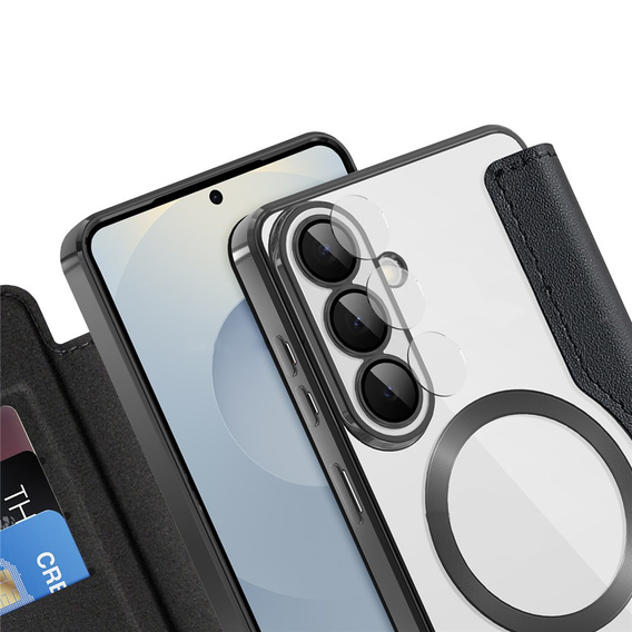 RFID peňaženka MagSafe Flip Case s ochranou fotoaparátu pre Samsung Galaxy S26 Plus, čierna