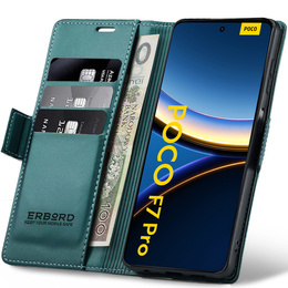 Puzdro pre Xiaomi Poco F7 Pro, ERBORD Glossy Litchi, flipová peňaženka, zelený