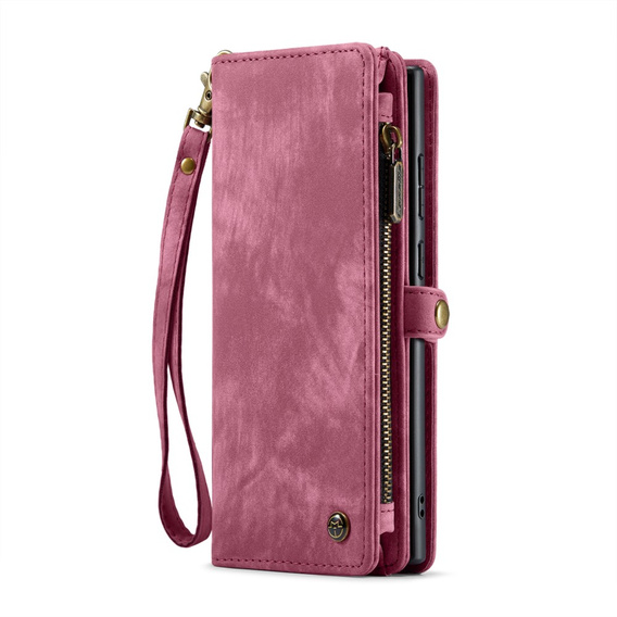 CASEME puzdro pre Samsung Galaxy S25 Ultra, Retro Leather Wallet, s remienkom, červené