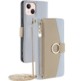 Flipové puzdro pre iPhone 13, Wallet Zipper Pocket, so zrkadlom, modré