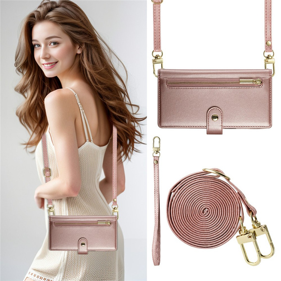 Flipové puzdro so zipsovým vreckom pre Samsung Galaxy A57 5G, ružové