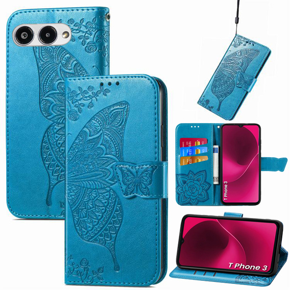 Klapkové puzdro pre T Phone 3 5G, Butterfly, modré