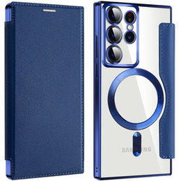 Klapkové puzdro pre Samsung Galaxy S22 Ultra 5G, RFID Wallet MagSafe CamShield, tmavomodré