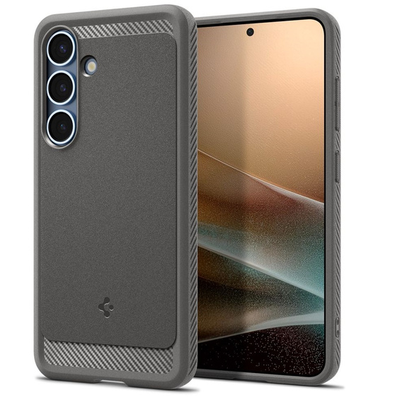Puzdro Spigen pre Samsung Galaxy S25, Rugged Armor MagSafe, sivé + tvrdené sklo 9H