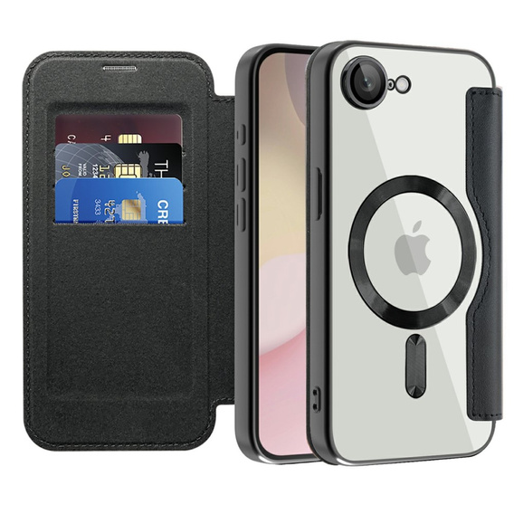 Klapkové puzdro pre iPhone 16E, RFID Wallet MagSafe CamShield, čierne