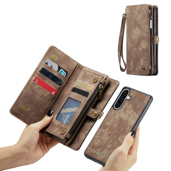 CASEME puzdro pre Samsung Galaxy A56 5G, Retro Leather Wallet, s remienkom, hnedé