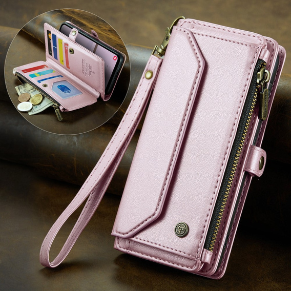 Puzdro CASEME pre Samsung Galaxy A56 5G, RFID Leather Wallet, s popruhom cez rameno, ružové