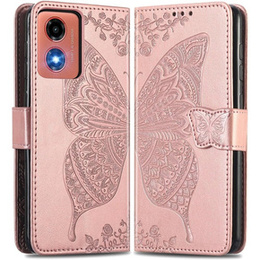 Klapkové puzdro pre Motorola Moto E14, Butterfly, ružové rose gold