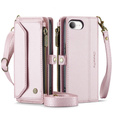 Puzdro CASEME pre iPhone16E, RFID Leather Wallet, s popruhom cez rameno, ružové
