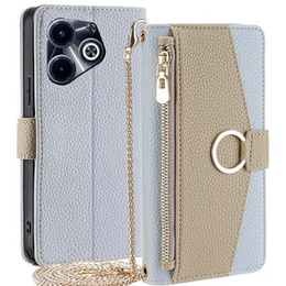 Flipové puzdro pre Infinix Hot 40i, Wallet Zipper Pocket, so zrkadlom, modré