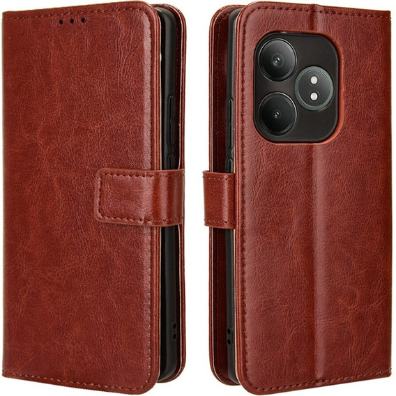Klapkové puzdro pre Realme GT 6 / 6T, Crazy Horse Wallet, hnedé