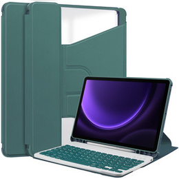 Puzdro s klávesnicou pre Samsung Galaxy Tab S10 Lite / S10 FE / S9 FE, Rotary 360° Leather, tmavozelené