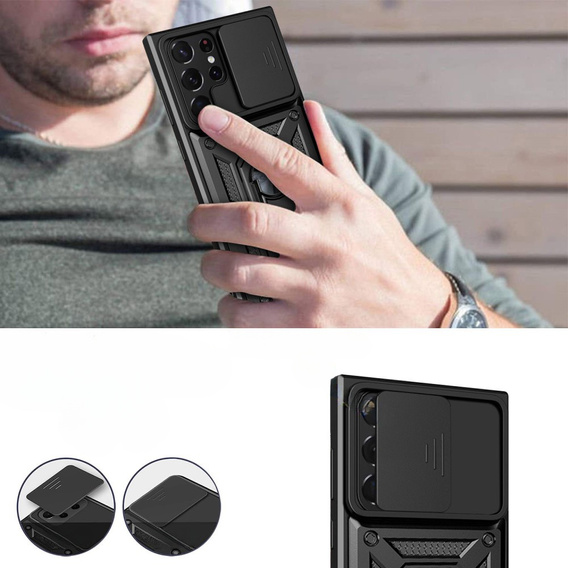 Obal na mobil pre Samsung Galaxy S23 Ultra, CamShield Slide, čierne