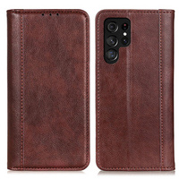 Obal na mobil pre Samsung Galaxy S24 Ultra, Wallet Litchi Leather, hnedé