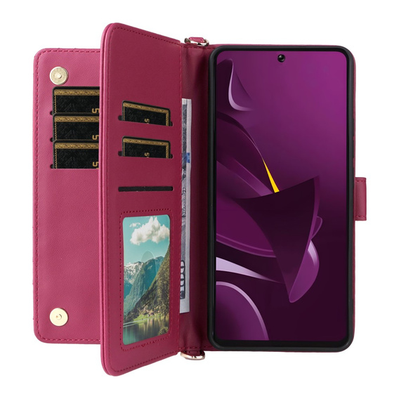 Puzdro s chlopňou pre Xiaomi Poco M7 Pro 5G, Crossbody Leather Wallet, bordové