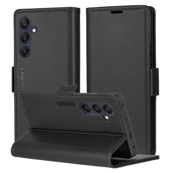 Puzdro pre Samsung Galaxy A16, ERBORD Glossy Litchi, flipová peňaženka, čierne